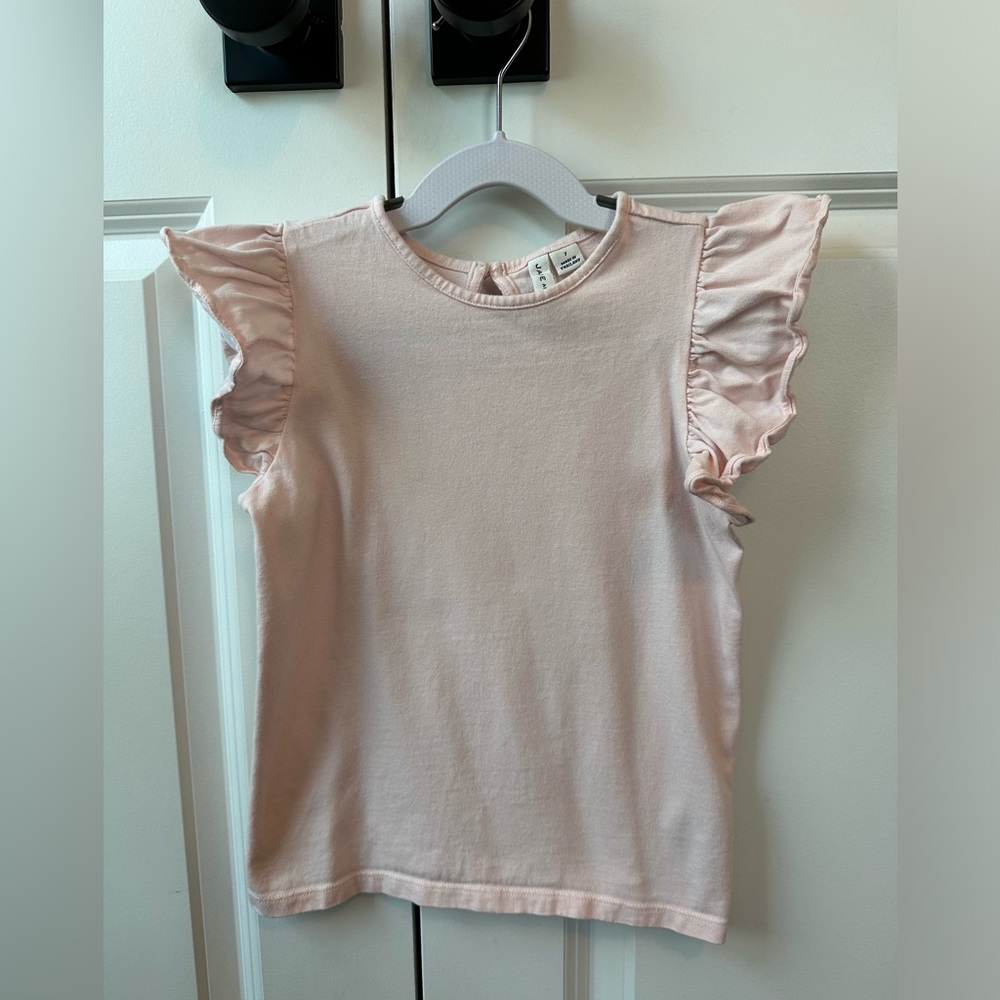 Janie and Jack Girls Flutter Sleeve Top Light Pink (Size 7)